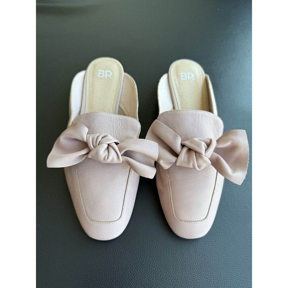 BP Maddy Mules Pink Blush Leather Knotted Bow Slip On Women 8 Soft Girl Parisian